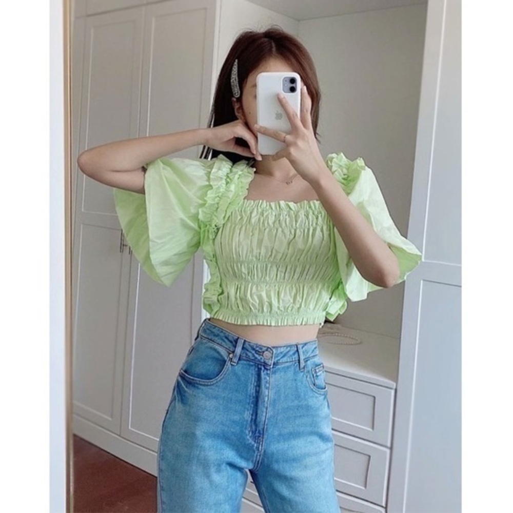 ZARA Voluminous poplin top ruffle sleeves 6929/009